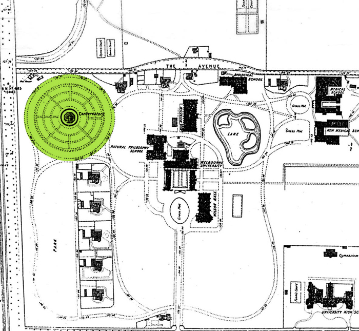 MMBW plan of the University of Melbourne’s Parkville campus 1896, with the approximate extent
