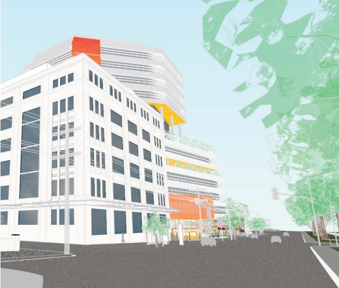 Proposed removal of existing glass façade of Mary Glowery building, source ACU